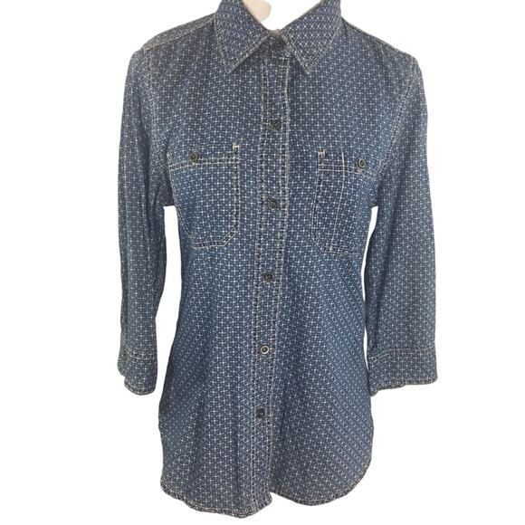 Seven7 Women's Chambray Button Down Shirt 3/4 Sleeve Size Medium - Picture 1 of 8